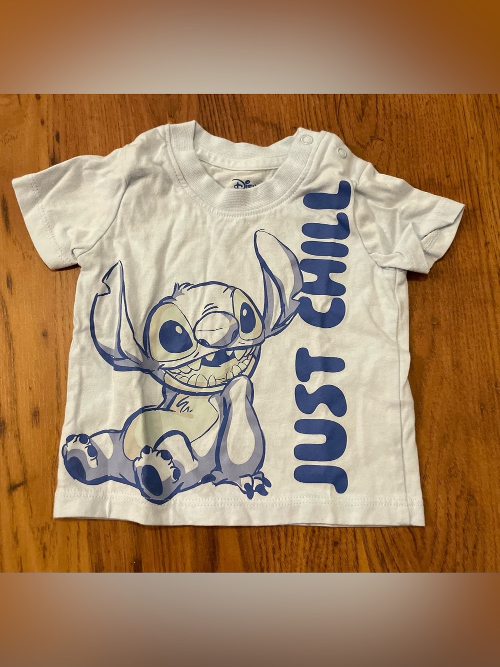 Disney White Tee with Blue Stitch "Just Chill" Graphic